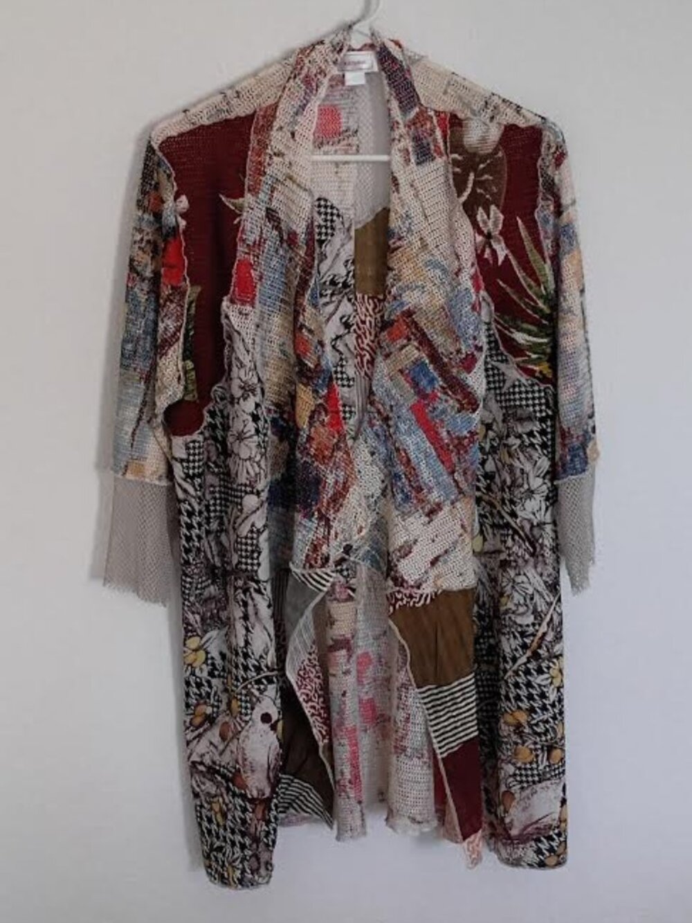 KAMANA WOMEN'S CARDIGAN OPEN FRONT ARTSY BOHO MIXED MEDIA 3/4 SLEEVE SIZE LARGE